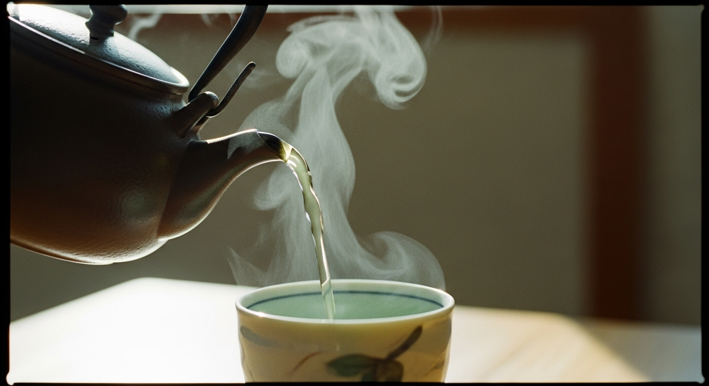 Steaming tea pour