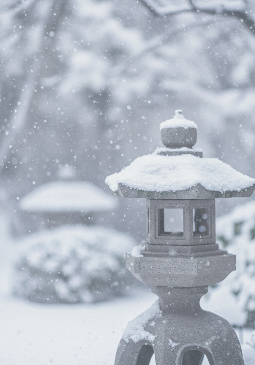 Snowy lantern in winter landscape